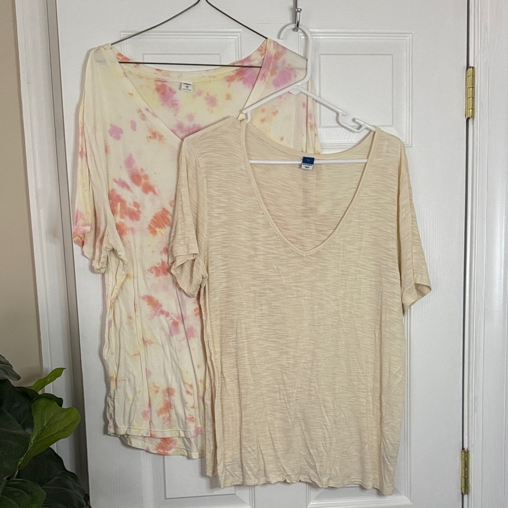 Old Navy Beige and Tie-Dye Short Sleeve Tops